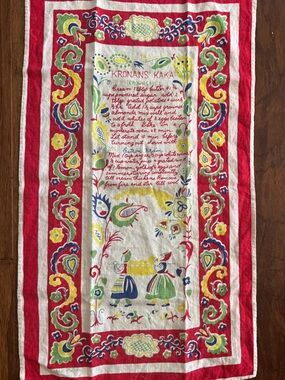 Vintage Carrie Wilson Linen Tea Towel Kaka Swedish Crown Cake Recipe MCM
